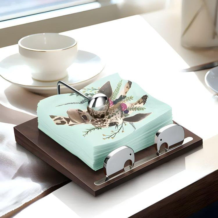 Walnut Base Tissue Box with Elephant Decorations - Luwak - Morden Minimalis Home Decor